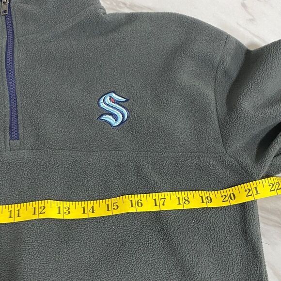 Seattle Kraken NHL Quarter-Zip Fleece Pullover Gray Blue Trim Size M 8/10 - Picture 9 of 11